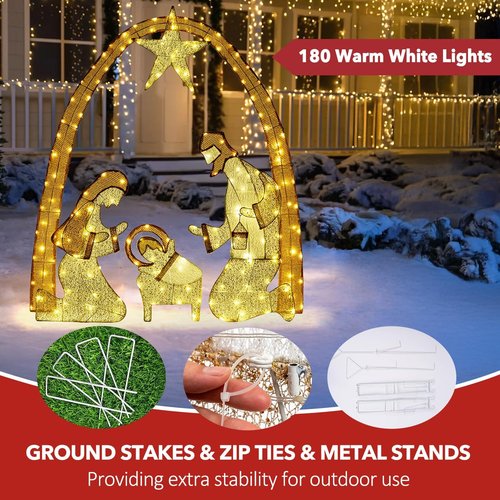 Lighted Outdoor Nativity Scene | Large Christmas Holy Family Yard Decoration for Garden & Home