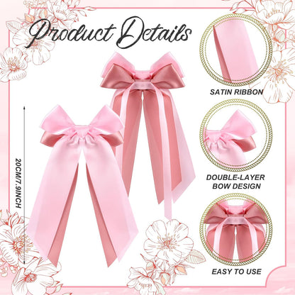 Skiennix 12 Pcs Pink Candlestick Bows - Double-Layer Satin Ribbon, Pre-Tied 7.9'' Bowknot for Weddings & Parties