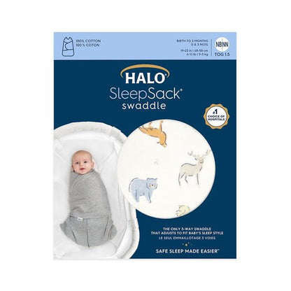 HALO 100% Cotton Sleepsack Swaddle - 3-Way Adjustable Wearable Blanket | Forest Friends, Newborn 0-3 Months