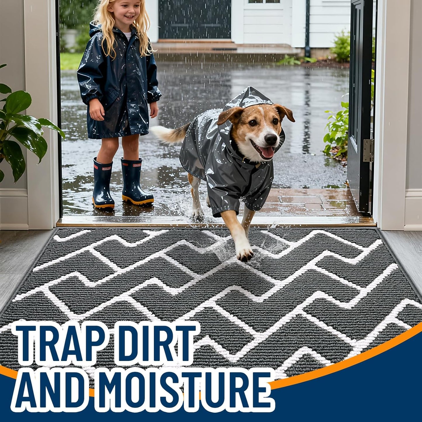 OLANLY Non-Slip Front Door Mat - Dirt Resistant & Absorbent | Washable Indoor Doormat 36x24, Charcoal