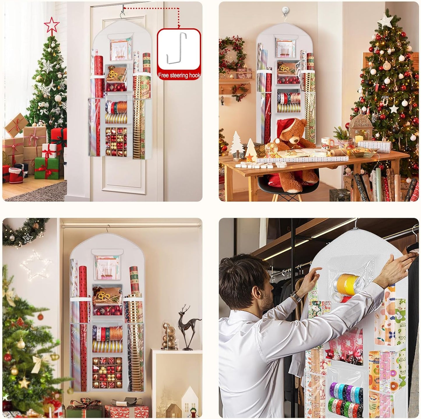Oxford Extra Large Gift Wrapping Paper Storage Bag - Double-Sided Christmas Wrapper Organizer, 48x24