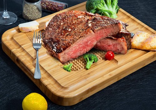 eletecpro Turkey Cutting Board with Grid Grip, Large 17x13x1.5 Inch Bamboo Steak Carving Board, Thick Butcher Block Reversible with Deep Juice Drip Grooves, Thick Serving Tray,Natural