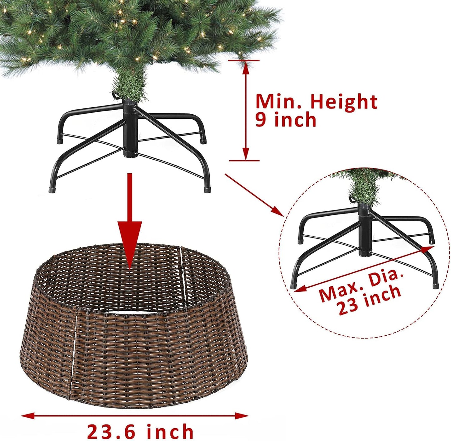 Regine Switzerland Christmas Tree Collar - 23” Handmade Rattan Wicker Base Cover for Holiday Decor
