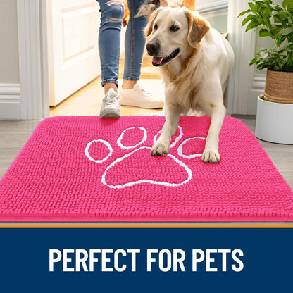 OLANLY Dog Door Mat - Absorbent Non-Slip Mud Mat for Muddy Paws | 36x24 Hot Pink Chenille Design