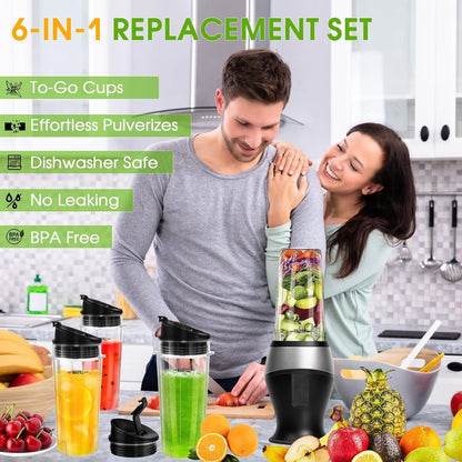 Ninja Blender Cups - 3 Pack 16oz Replacement Cups with Lids for Ninja QB3001SS & Nutri Ninja Series