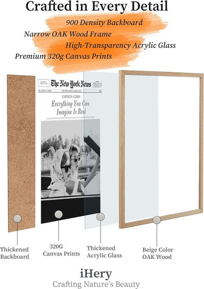 iHery Framed Newspaper Wall Art - "Everything You Can Imagine Is Real" | Natural Oak Wood 12x16in Canvas Decor for Bedroom & Living Room