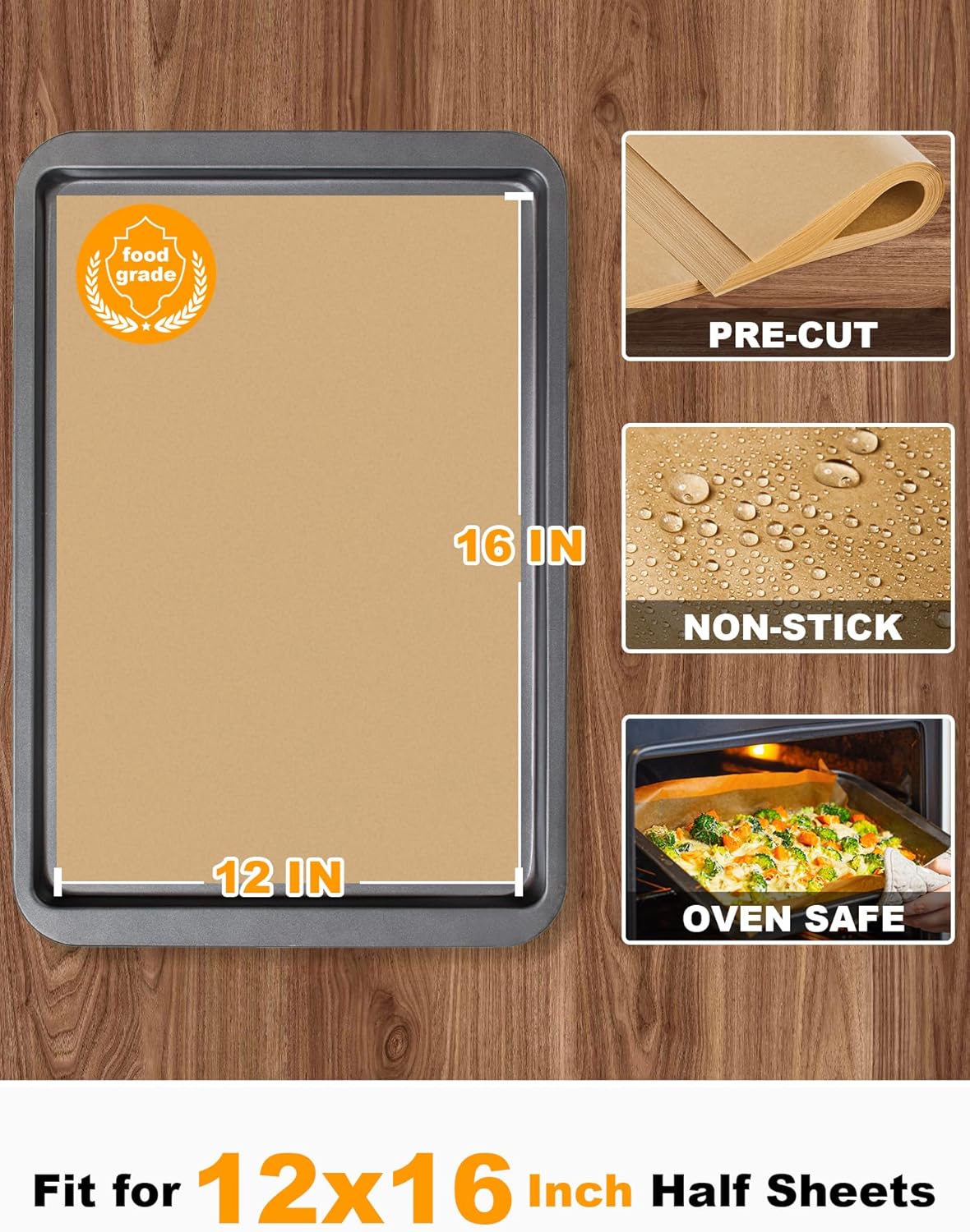 SMARTAKE Non-Stick Parchment Paper Baking Sheets - 200 Pcs, 12x16 Inches for Baking, Grilling & Steaming