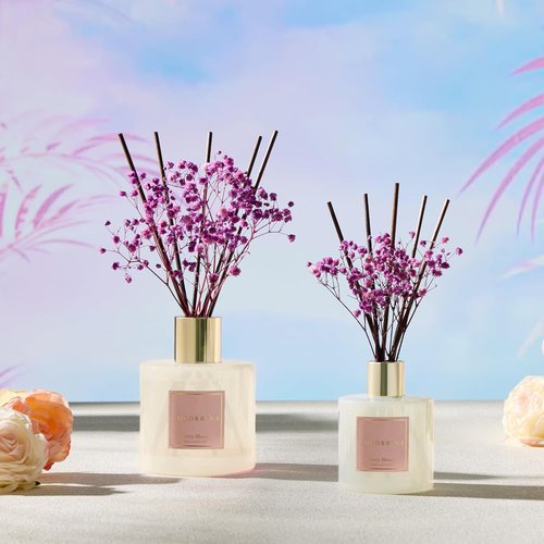 Cocorrína Reed Diffuser - Cherry Blossom Scented Home Decor | 17 Fl. Oz with 8 Sticks & Preserved Flowers