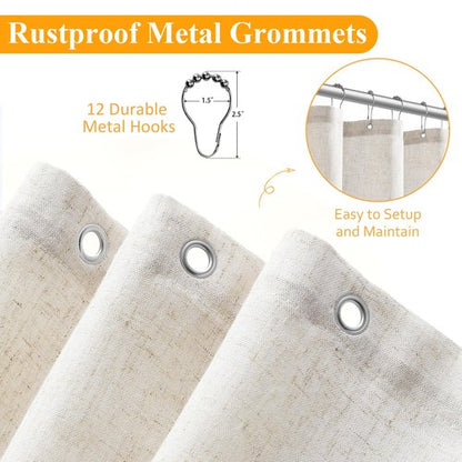 Naturoom Natural Linen Shower Curtain, Country Boho Farmhouse Bath Decor Beige Shower Curtains for Bathroom Neutral Cloth Weighted Textured Fabric Bath Curtain Liner with Hooks, Cream, 72 Inch