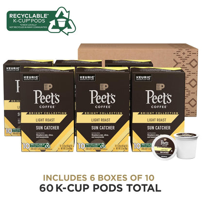 Peet's Coffee Light Roast K-Cup Pods - 100% Arabica Sun Catcher, 60 Count (6 Boxes of 10 Pods)