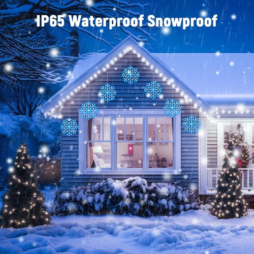 Brightown Christmas Snowflake Icicle Lights - 23.6ft 10 Drops with 480 LEDs for Indoor/Outdoor Decor | Blue & White
