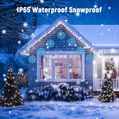 Brightown Christmas Snowflake Icicle Lights - 23.6ft 10 Drops with 480 LEDs for Indoor/Outdoor Decor | Blue & White