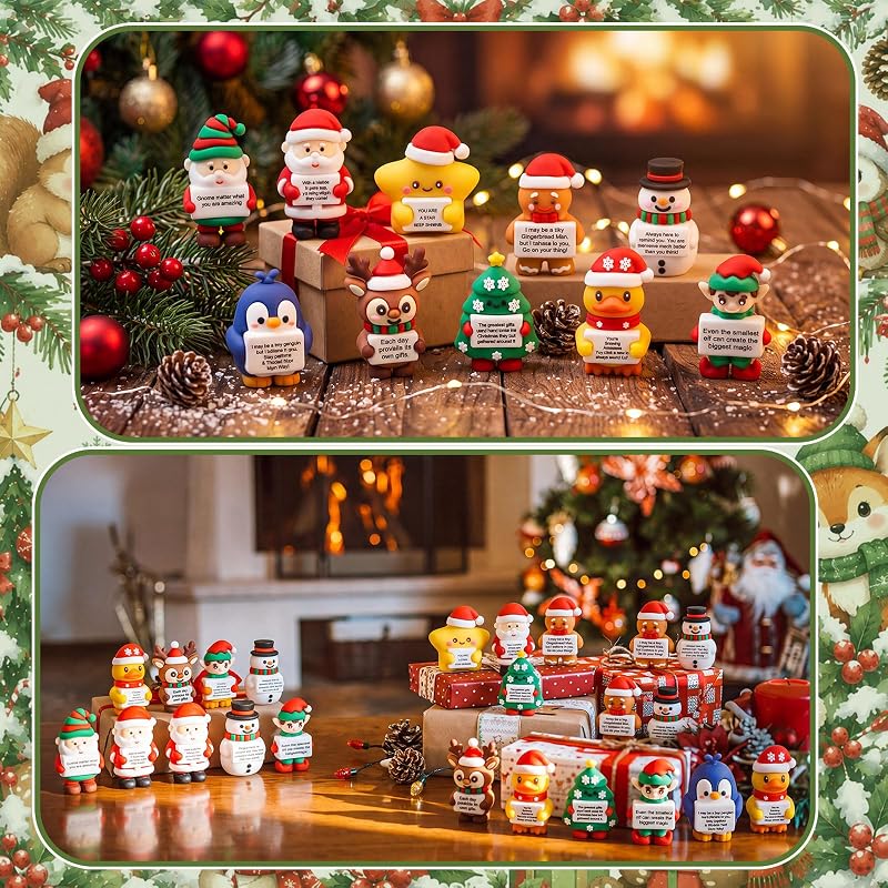 50 Pcs Mini Inspirational Christmas Figurines - Rubber Xmas Figures for Parties & Gifts - Variation: 50+Christmas