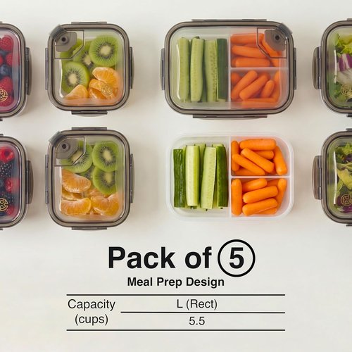 Compartmentalized Airtight Food Storage Containers by [Brand Name] - BPA-Free, Vented Lids, 5-Pack (5.5 Cups Each) for Meal Prep