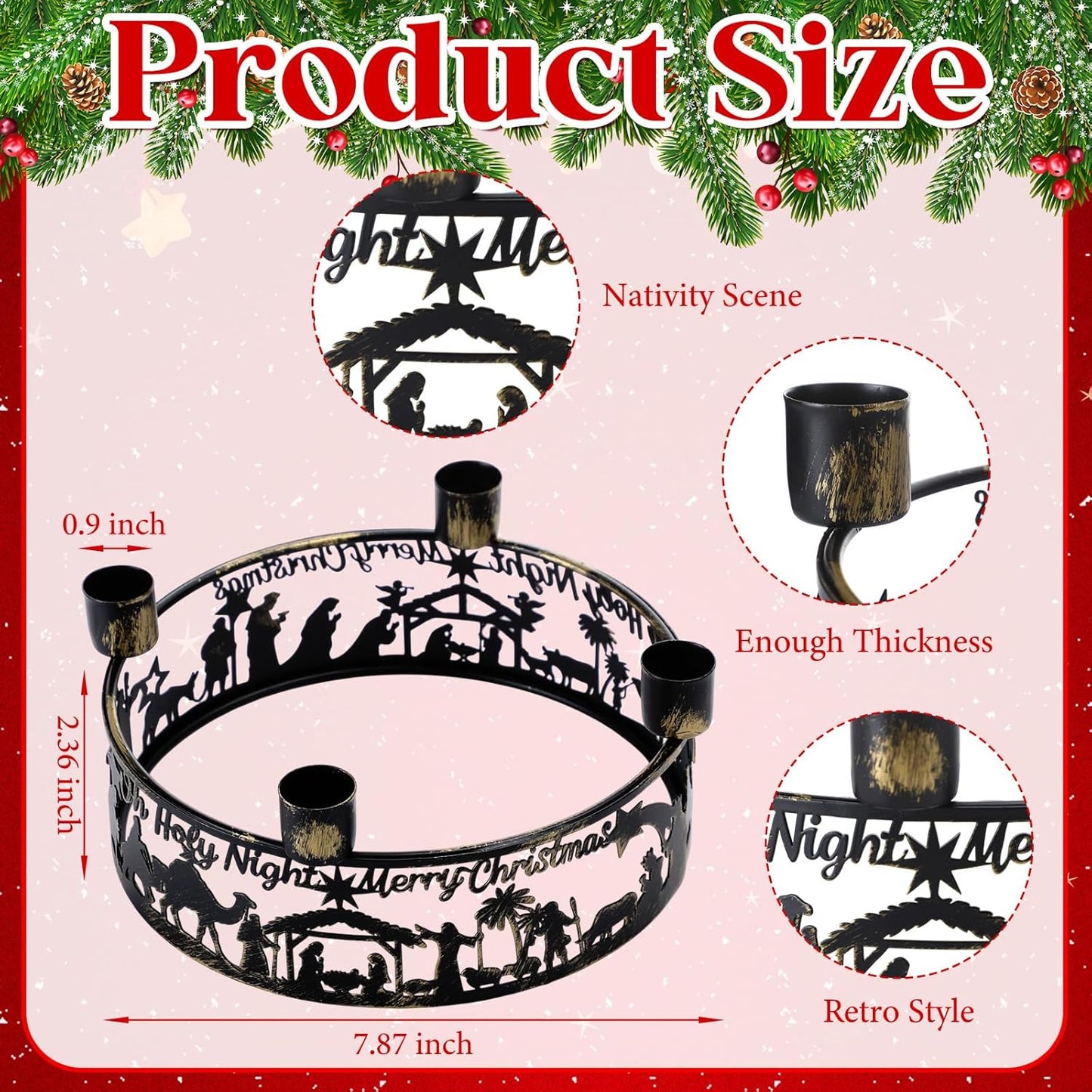 Blulu Advent Wreath Candle Holder - Rustic Nativity Scene Metal Jesus Set | Christmas Centerpiece Decor