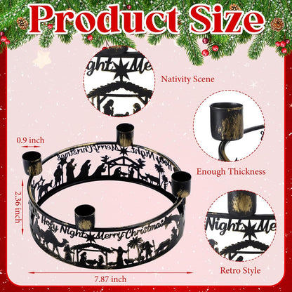 Blulu Advent Wreath Candle Holder - Rustic Nativity Scene Metal Jesus Set | Christmas Centerpiece Decor