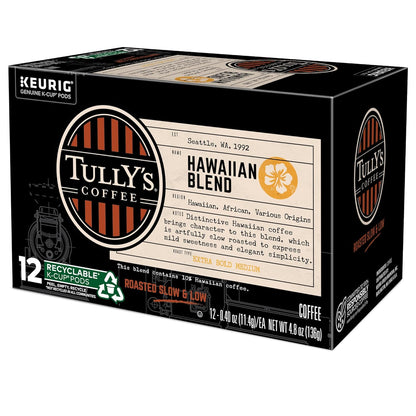 Tully's Coffee Hawaiian Blend K-Cup Pods - Medium Roast, 72 Count | Perfect for Keurig Machines