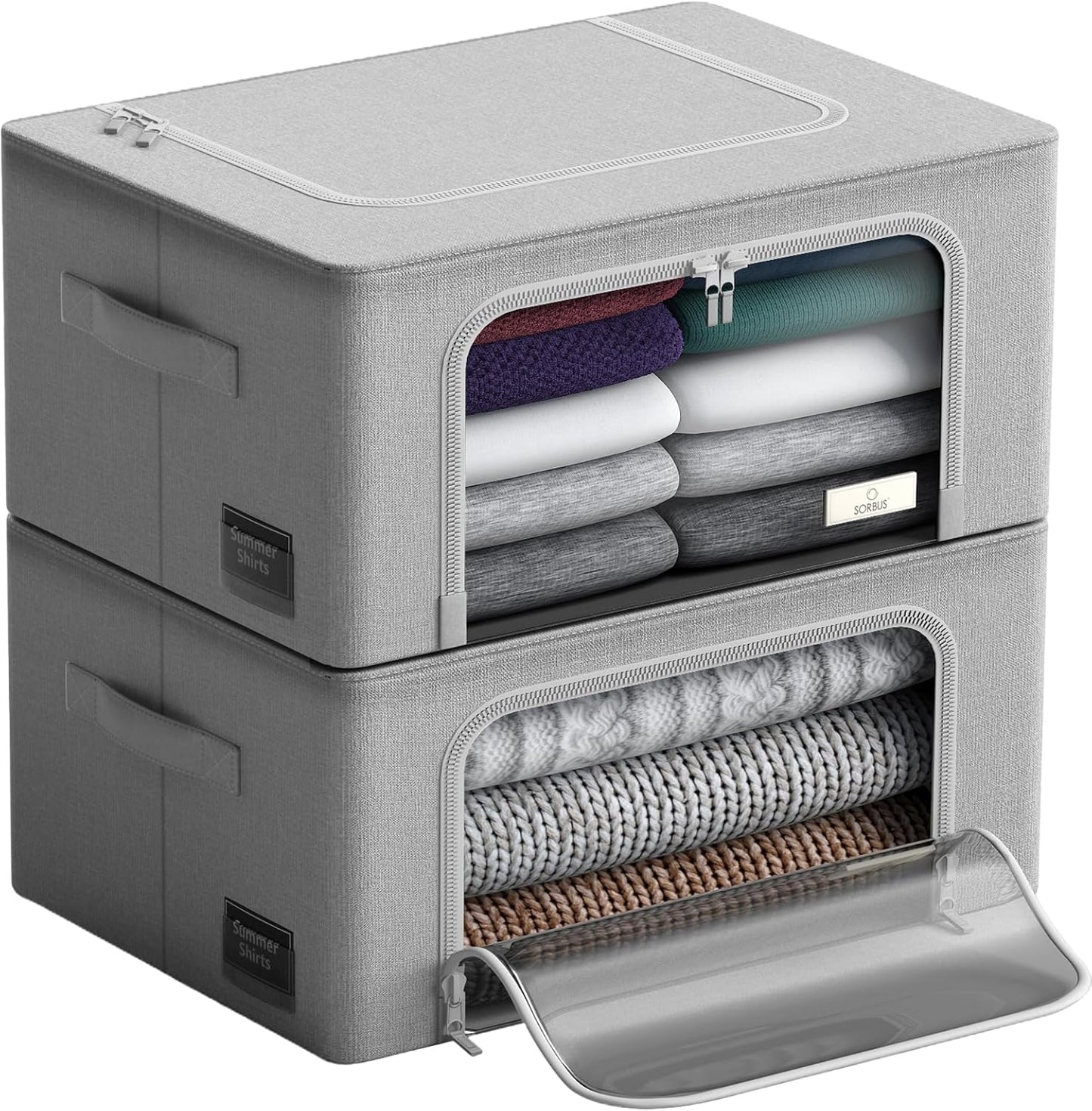 Sorbus Storage Bins - Stackable & Foldable Oxford Fabric Organizer Bags with Clear Window | Ideal for Bedding & Linen