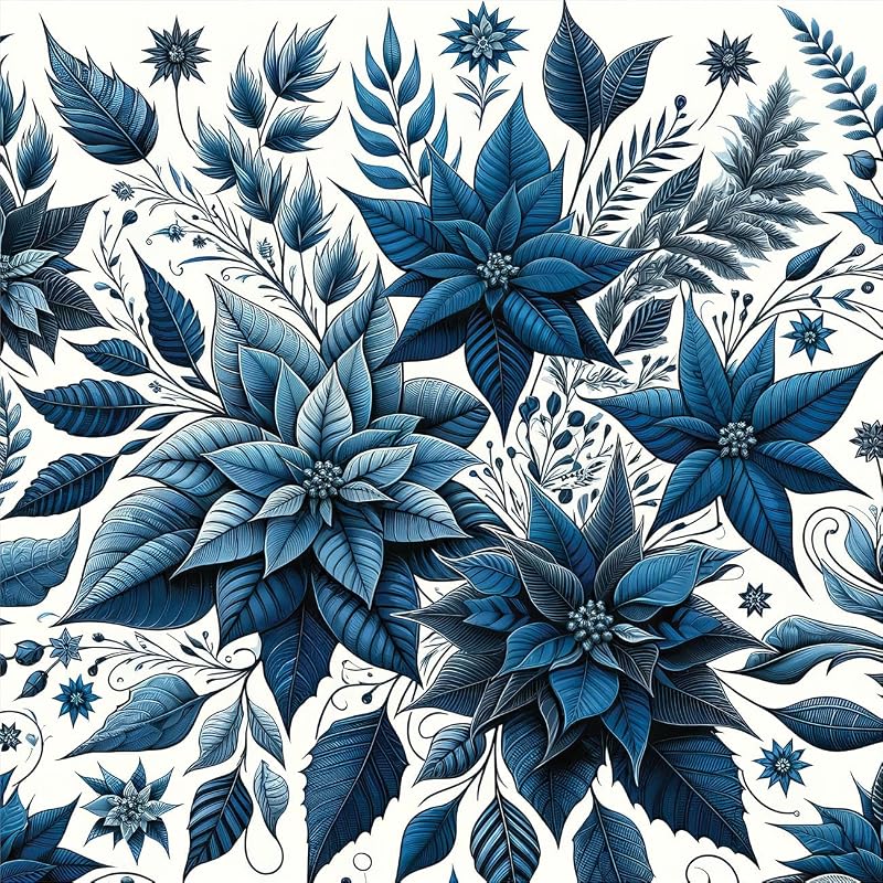 Ambesonne Night Blue Duvet Cover Set with Monochrome Poinsettia Flowers - Queen, 3-Piece
