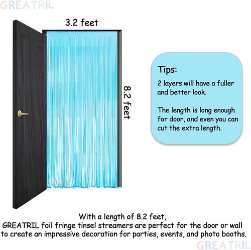 GREATRIL Photo Backdrop - Pink & Blue Foil Fringe Tinsel Streamers for Parties | 3.2ft X 8.2ft - 2 Packs