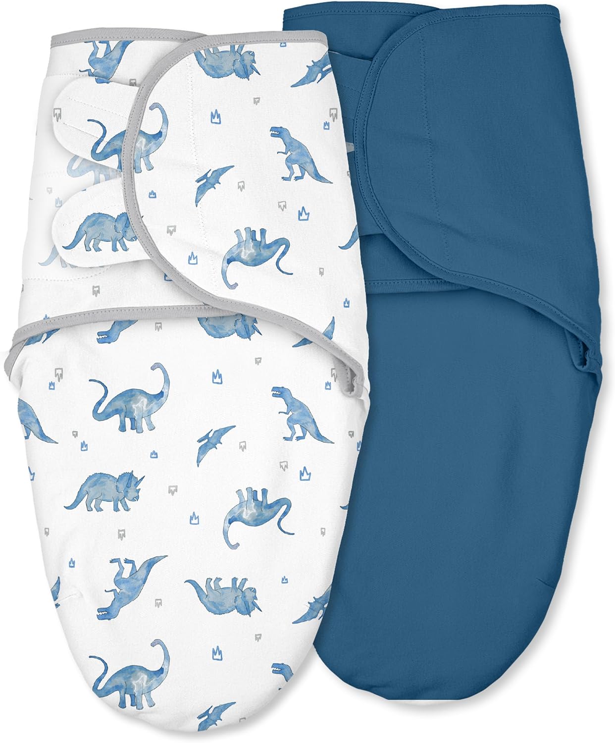 Skiennix Baby Swaddles - Organic Cotton Soft & Snug Velcro Sleep Sack for Newborns | 0-3 Months, 2-Pack Blue Dinosaur