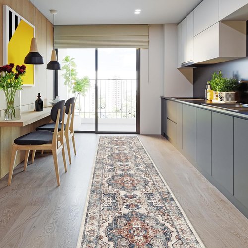 Hallway Washable Runner Rug - Vintage Soft Non-Slip Indoor Carpet for Entryway | 2'6''x12', Brick