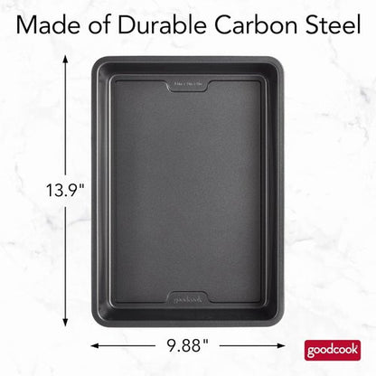 GoodCook PRO Nonstick Oblong Baking Pan - Scratch-Resistant Carbon Steel, 9 x 13-Inch, Gray | Oven Safe to 480°F