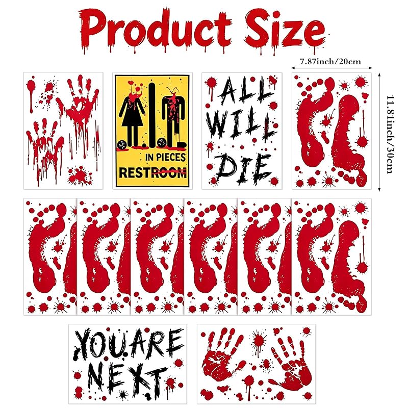 12 Sheets Halloween Bloody Handprint Footprint Floor Stickers
