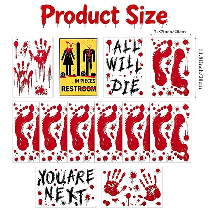 12 Sheets Halloween Bloody Handprint Footprint Floor Stickers