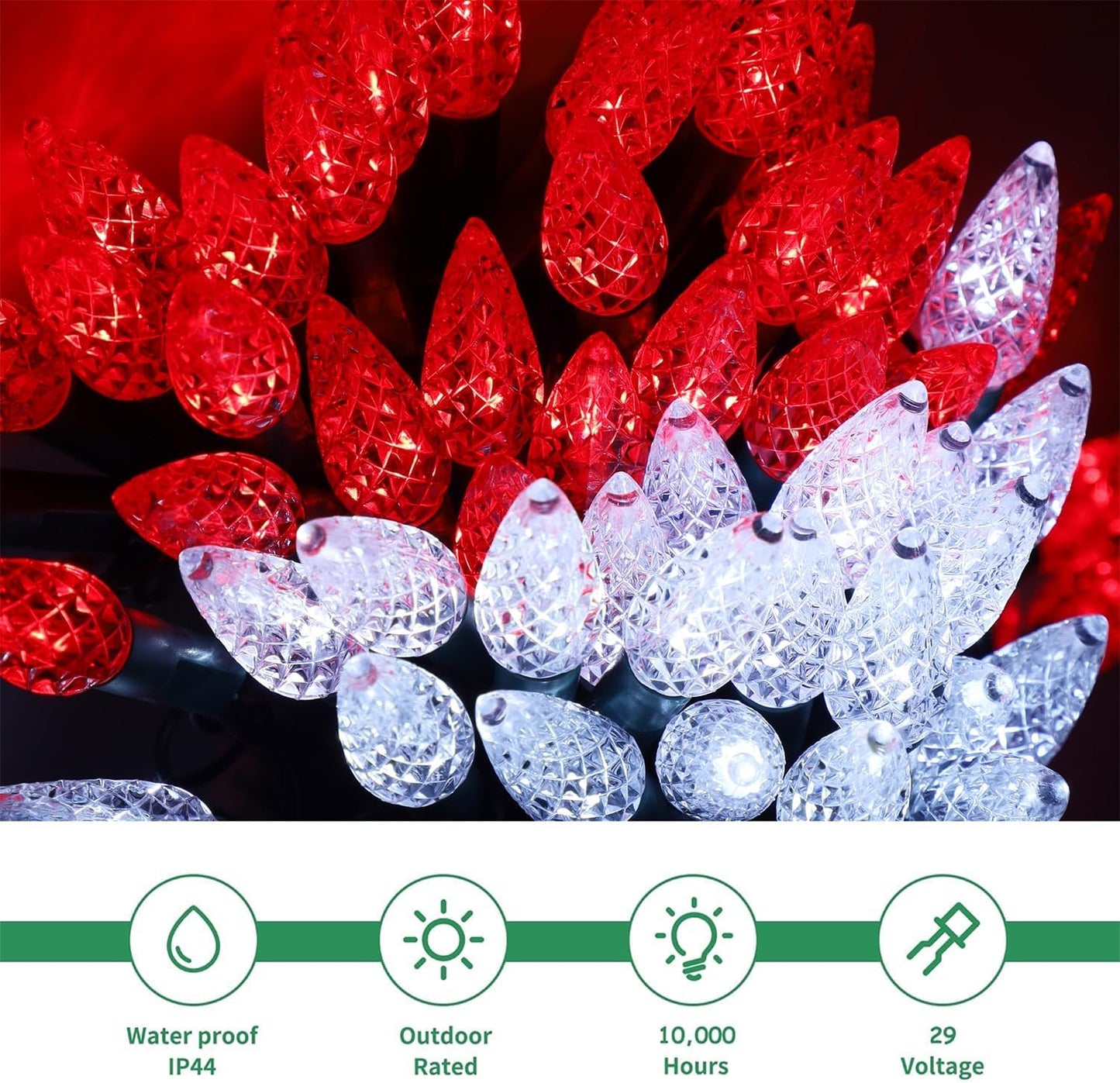 Waterglide C6 Fairy Lights - 100 LED 33ft Waterproof String Lights | 8 Lighting Modes for Indoor & Outdoor Decor