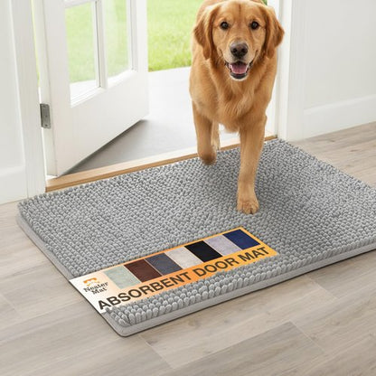 Neater Pets Muddy Paws Dog Door Mat 24” x 17” – Super Absorbent & Quick-Dry Chenille Doormat for Trapping Dirt, Water, Mud - Non-Slip & Machine Washable Pet Rugs for Entryway, Indoor Mud Mats, Gray
