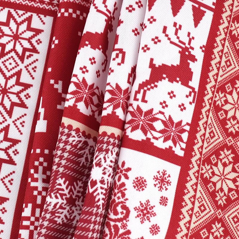 Elastic Round Tablecloth - 36-44 Inch Fit, 44"/54" Diameter, Water-Resistant Fitted Table Cover (Red Xmas Elements+44)
