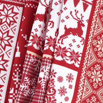 Elastic Round Tablecloth - 36-44 Inch Fit, 44"/54" Diameter, Water-Resistant Fitted Table Cover (Red Xmas Elements+44)
