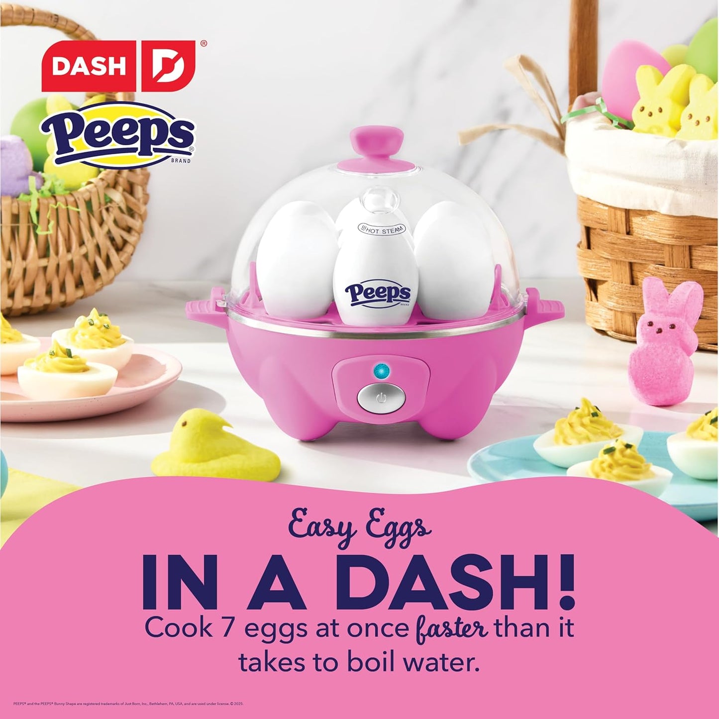 PEEPS & Dash Rapid Egg Cooker - Boil, Poach & Steam Up to 7 Eggs - Dishwasher Safe & BPA Free - Pink