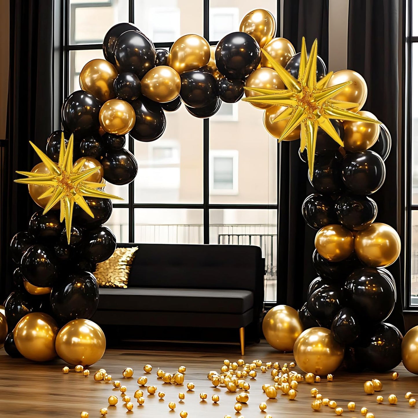 RUBFAC Gold Balloons - 135pcs Latex Metallic Set in 5-18 Inch Sizes for Birthday & Wedding Decor