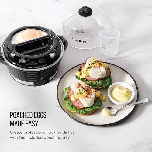 Chefman Egg Maker - Rapid Poacher & Vegetable Steamer | Makes Up to 6 Eggs, BPA-Free, Black