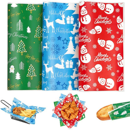 Christmas Wax Paper Sheets 150-Pack 9.8 x 9.8in - Food Safe, Oil Proof, Microwave & Freezer Ready - Red Green Blue Variation