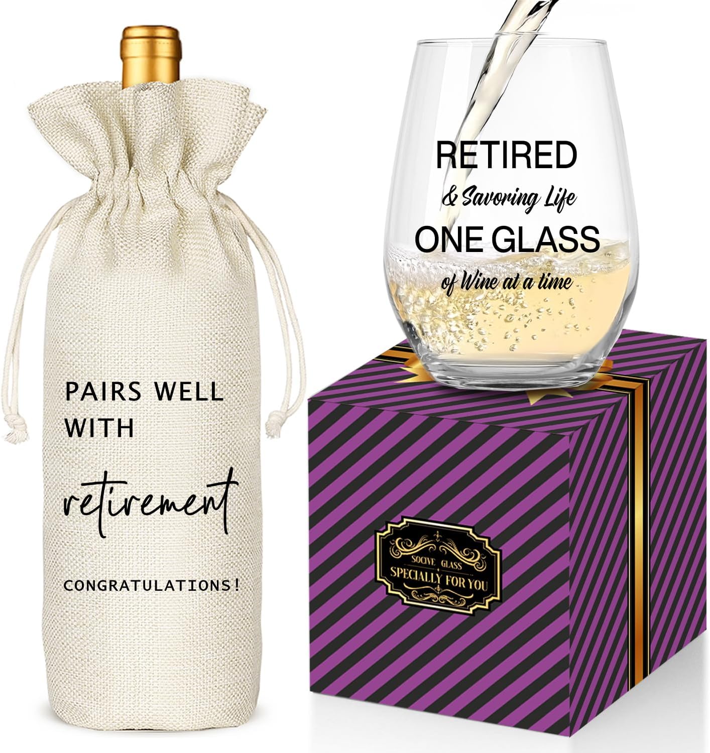 Retirement Gifts for Woman Men, Funny Retirement Wine Glass Gift, Happy Retirement Party Decor, Retired Gifts Leaving Gift for Coworkers Boss Friend (Clear-RETIRED)