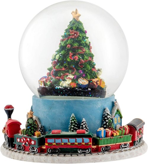 Elanze Designs Musical Glitter Water Snow Globe Christmas Tree Village - Moving Train & Holiday Tune