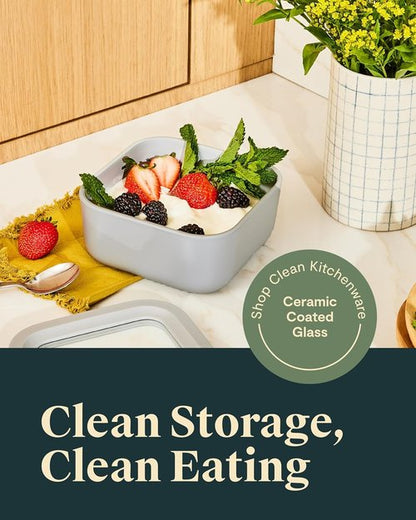 Caraway Glass Food Storage - 4.4 Cup Non-Toxic Glass Container | Dishwasher & Microwave Safe - Cream