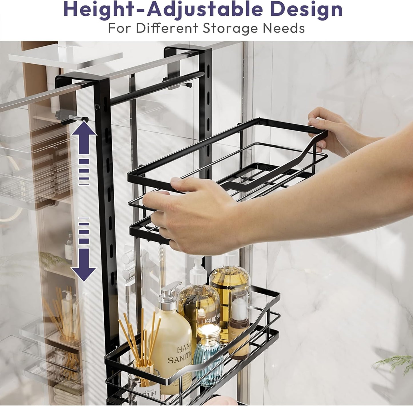 SWTYMIKI Over The Door Shower Caddy - 3 Tier Adjustable Organizer | No Drill Stainless Steel Rack in Black