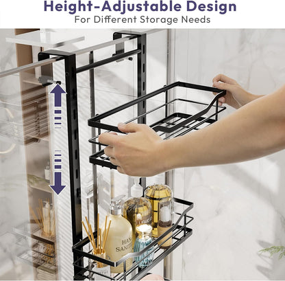 SWTYMIKI Over The Door Shower Caddy - 3 Tier Adjustable Organizer | No Drill Stainless Steel Rack in Black
