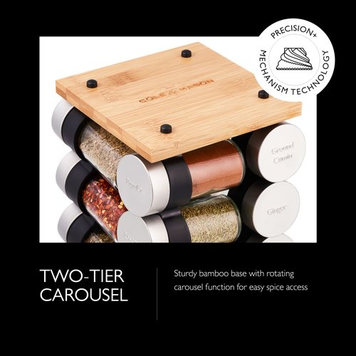 Cole & Mason Blyth Spice Rack Carousel, 16 Jar, Bamboo