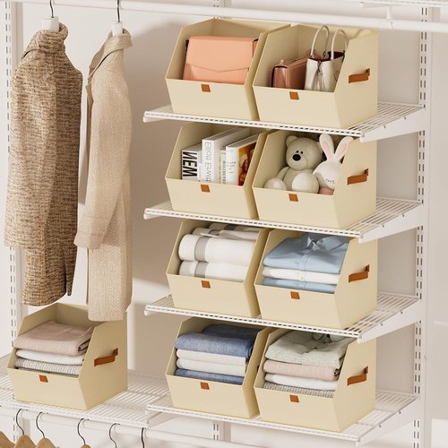 Homsorout Fabric Closet Storage Cubes - 6 Pack Square Bins with Dual Handles for Organizing Small Spaces | Beige