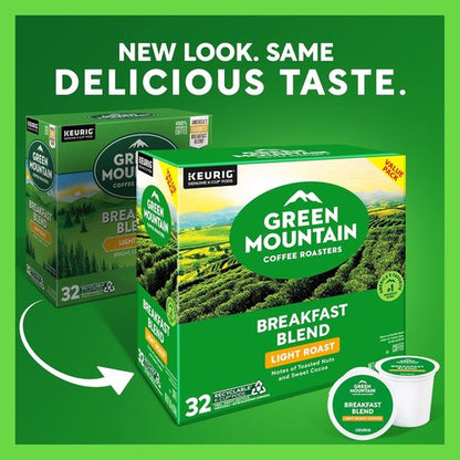 Green Mountain Coffee Roasters Breakfast Blend K-Cup Pods - Light Roast Coffee, 32 Count