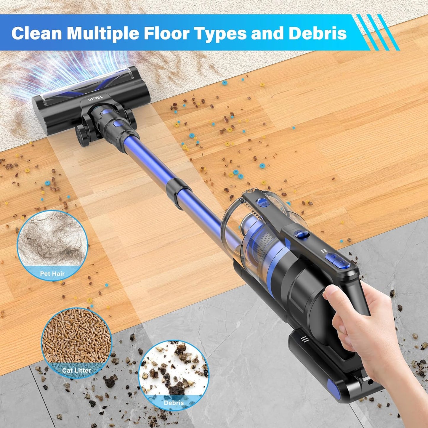 Tikom Cordless Vacuum Cleaner - 450W Lightweight Stick Vacuum for Hard Floors & Pet Hair | V700