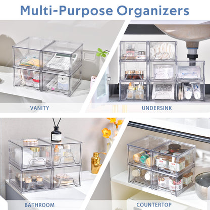 Plastic Drawers Storage, 6 Pack Clear Stackable Storage Drawers, Acrylic Storage Bins with Drawers for Fridge Organizers, Small PlasticDrawers Stackable for Makeup Organizers Cosmetic Display
