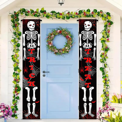 Christmas Door Banner 12x71 Welcome Sign - Halloween Skeleton Theme, Indoor/Outdoor