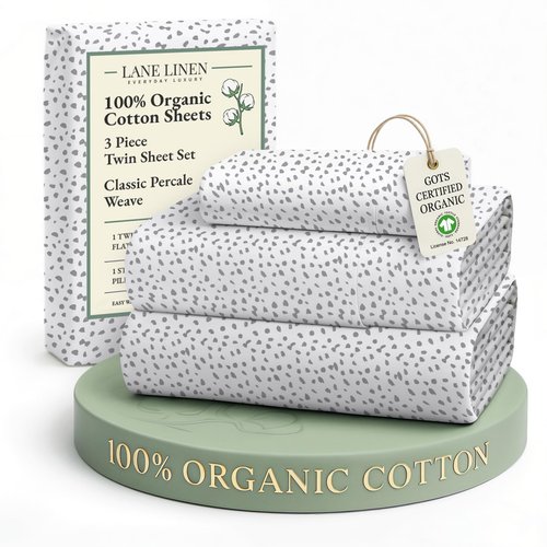 LANE LINEN 100% Organic Cotton Twin Bed Sheets, Mercerized Cotton Fully Elasticized Reinforsed Seam in Fitted Sheets Pocket Low Pill Fade Resistant Printed Sheets Twin Size Bed- Haze Grey