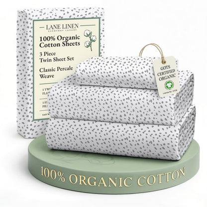LANE LINEN 100% Organic Cotton Twin Bed Sheets, Mercerized Cotton Fully Elasticized Reinforsed Seam in Fitted Sheets Pocket Low Pill Fade Resistant Printed Sheets Twin Size Bed- Haze Grey